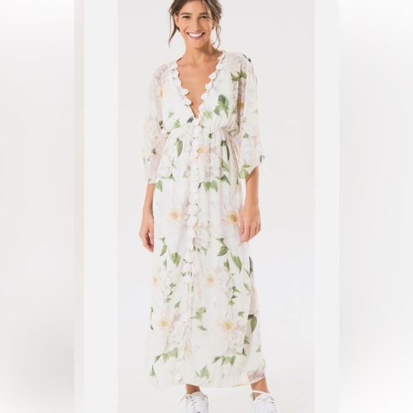 Farm Rio x Anthropologie Dahlia Sheer Floral Print Dress - Picture 2 of 15